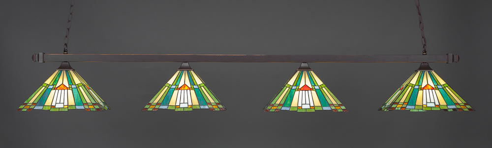 Square 4 Light Bar Shown In Dark Granite Finish With 14" Tango Tiffany Glass