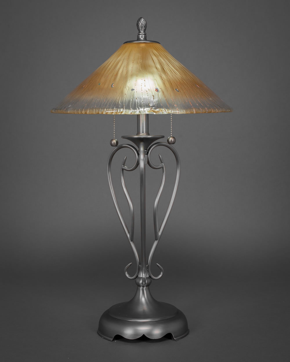 Olde Iron Table Lamp Shown In Brushed Nickel With 16" Amber Crystal Glass