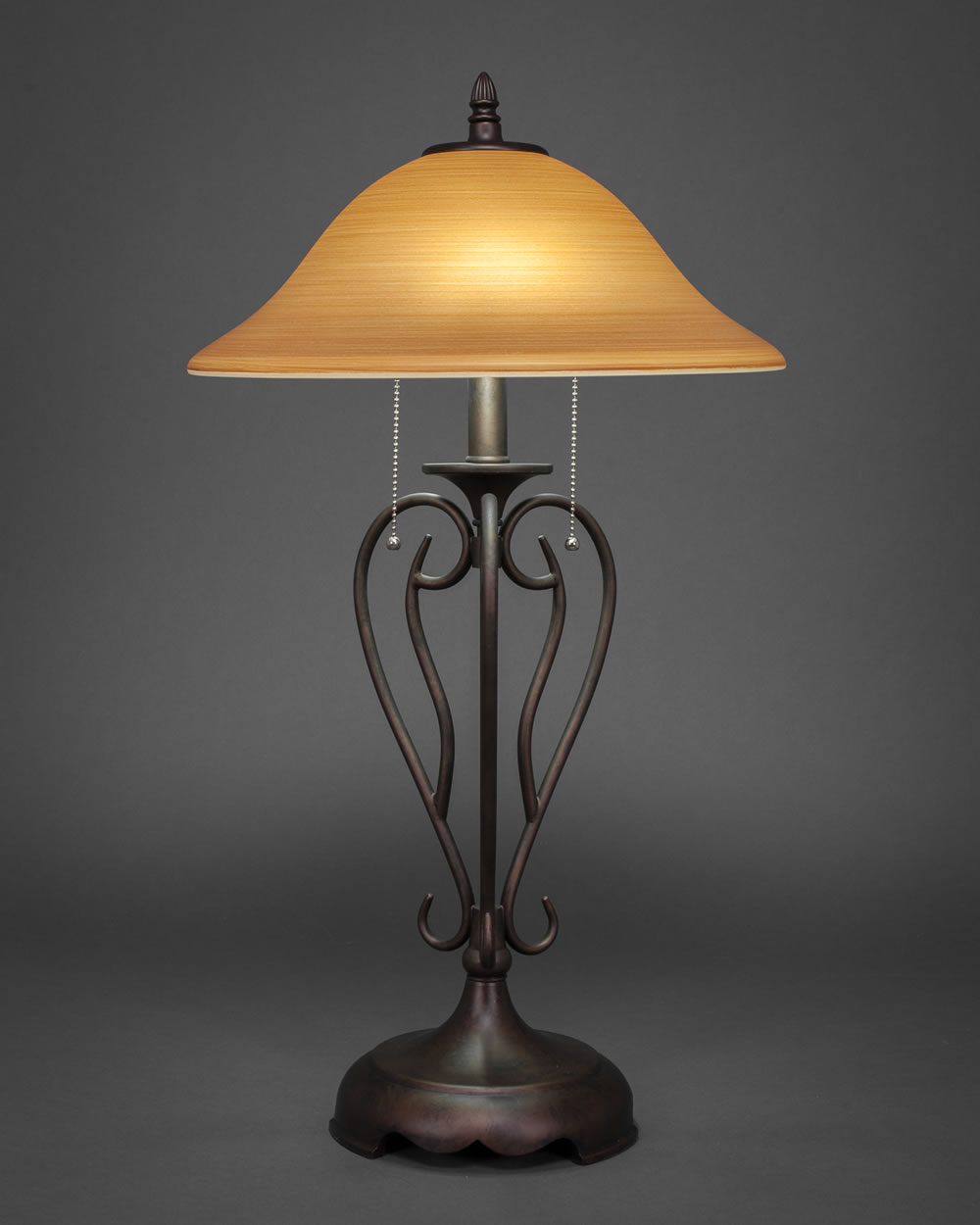Olde Iron Table Lamp Shown In Bronze Finish With 16" Cayenne Linen Glass