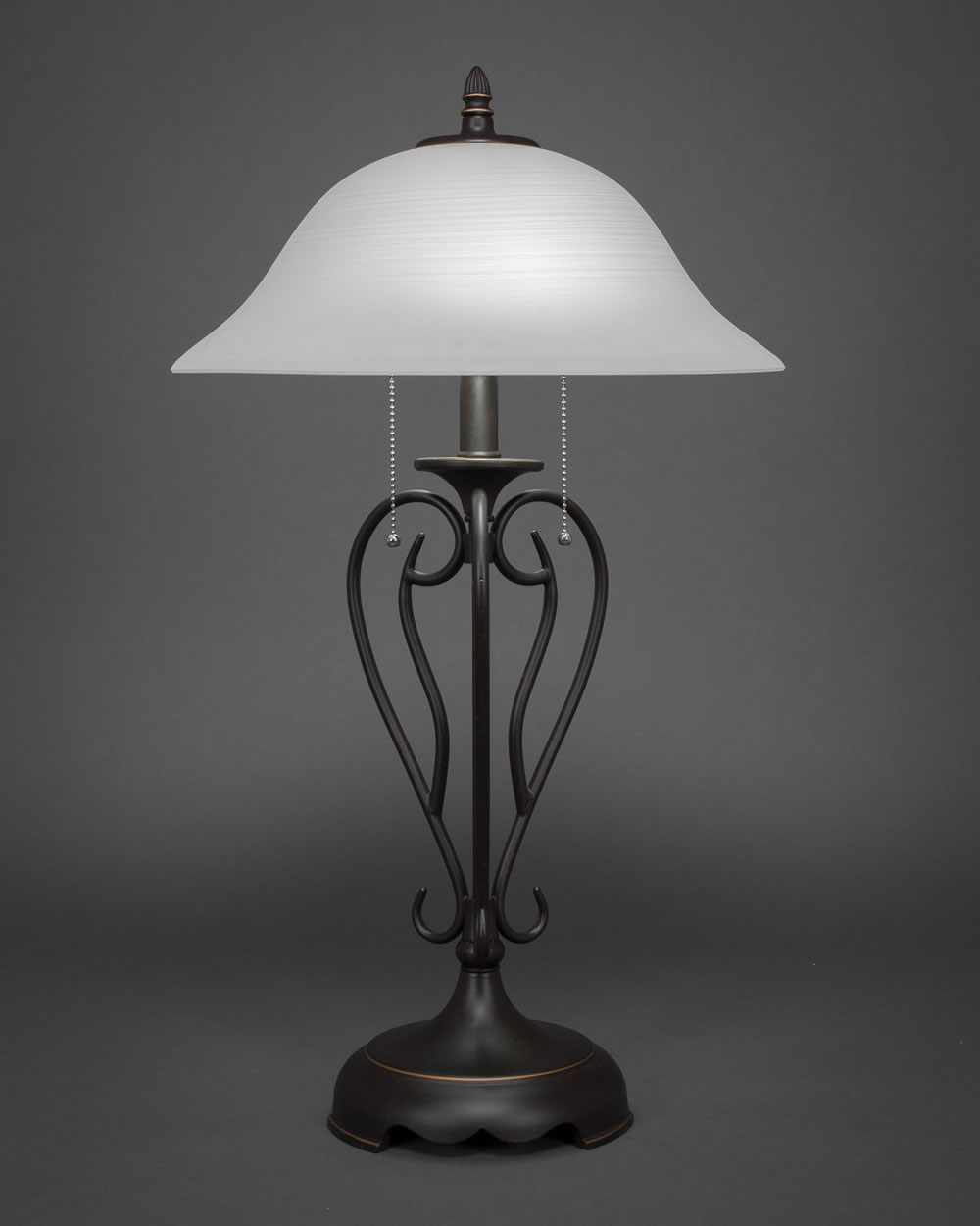 Olde Iron Table Lamp Shown In Dark Granite Finish With 16" White Linen Glass