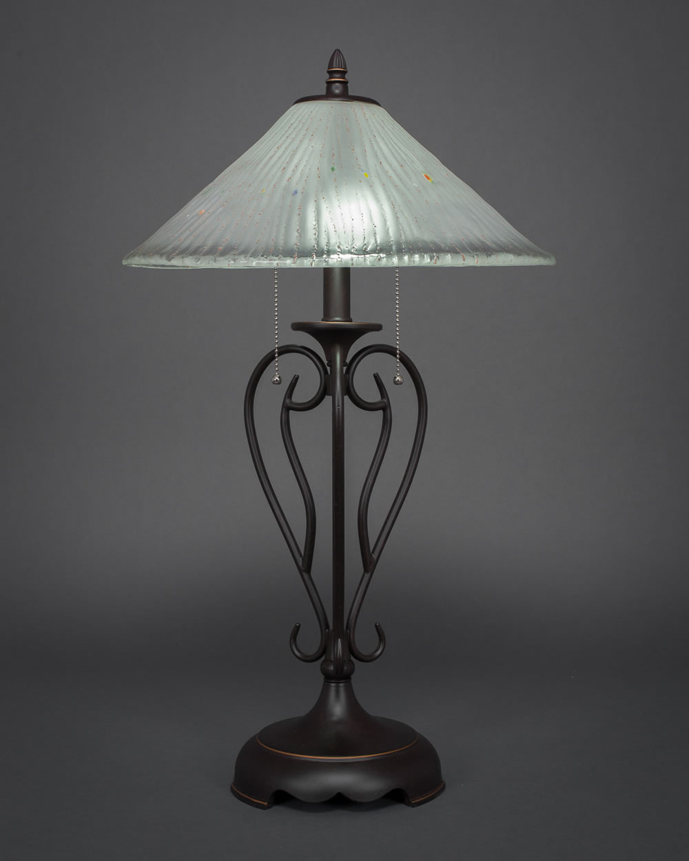 Olde Iron Table Lamp Shown In Dark Granite Finish With 16" Frosted Crystal Glass