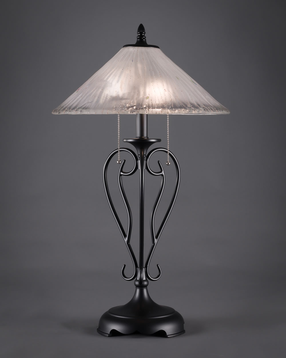 Olde Iron Table Lamp Shown In Matte Black With 16" Frosted Crystal Glass