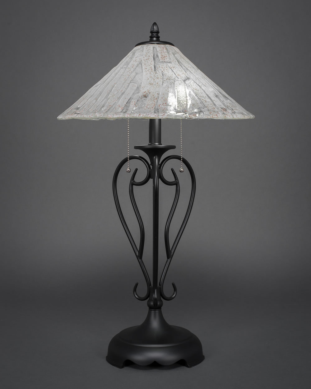Olde Iron Table Lamp Shown In Matte Black Finish With 16" Italian Ice Glass