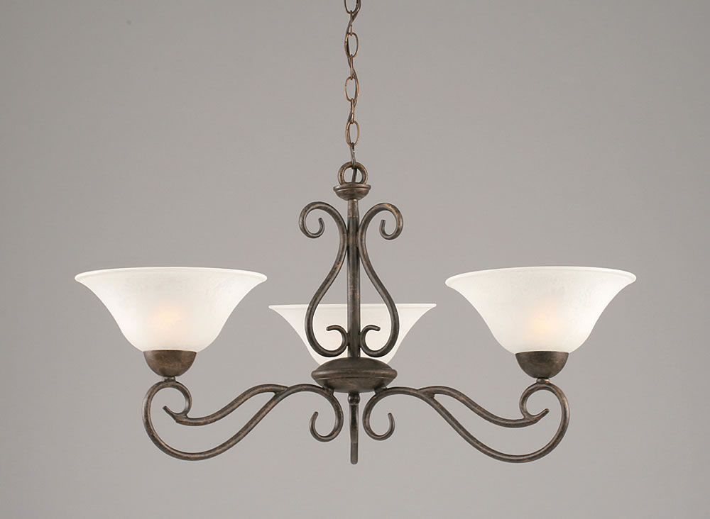 Olde Iron 3 Light Chandelier Shown In Bronze Finish With 10" White Marble Glass