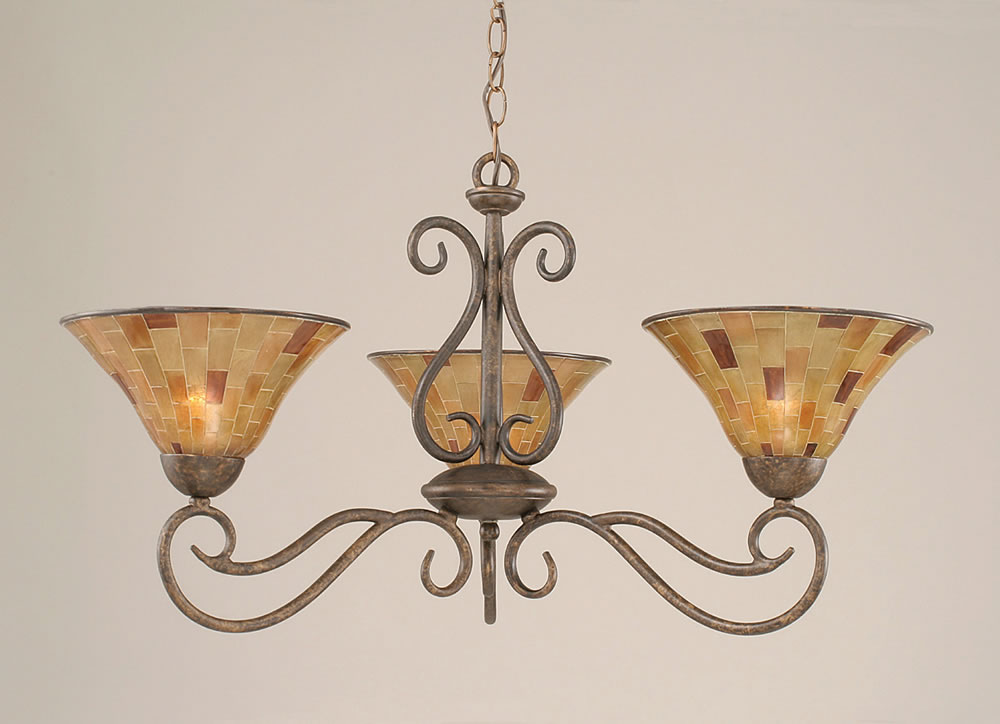 Olde Iron 3 Light Chandelier Shown In Bronze Finish With 10" Penshell Resin Shade