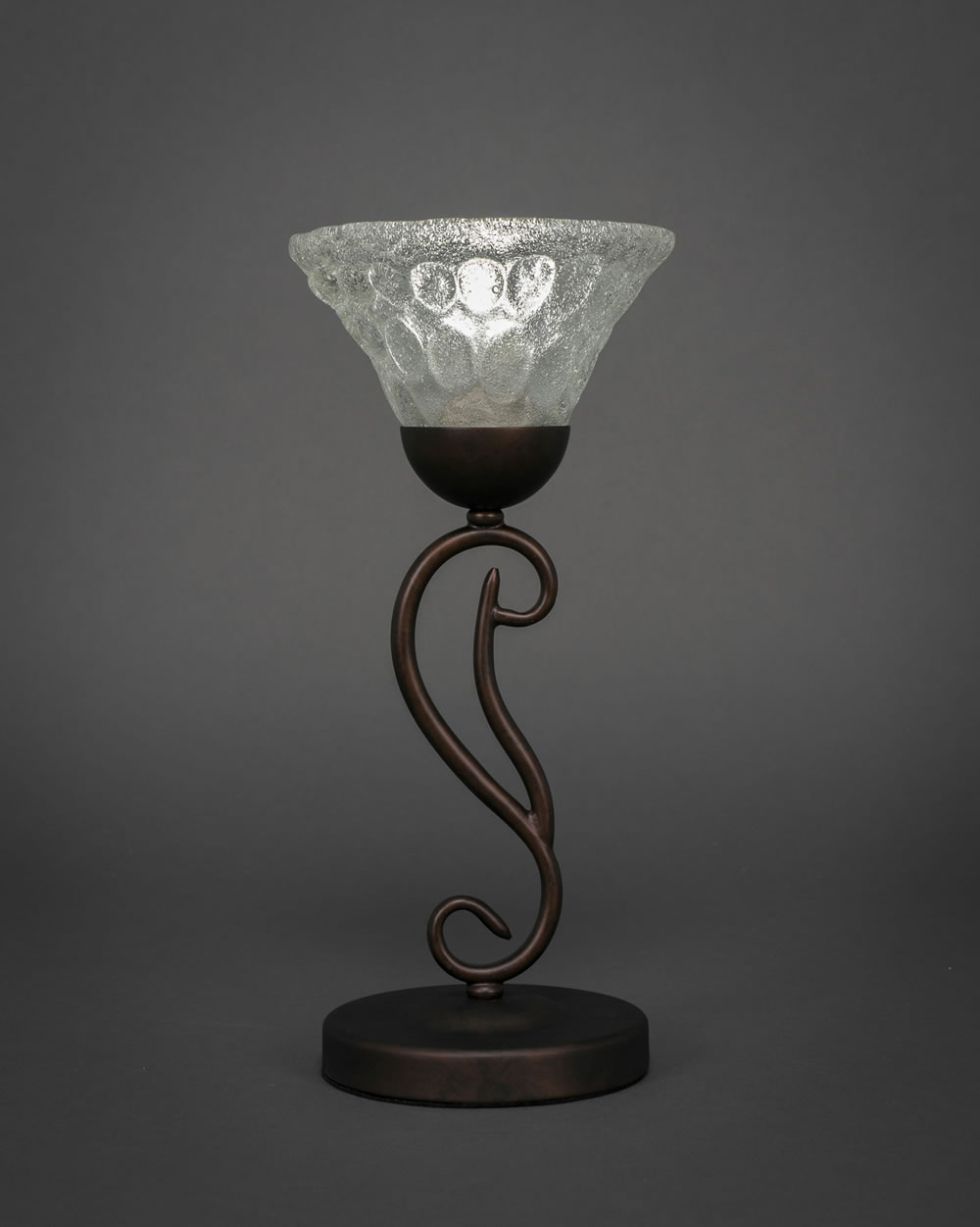 Olde Iron Mini Table Lamp Shown in Bronze Finish With 7 Italian Bubble Glass