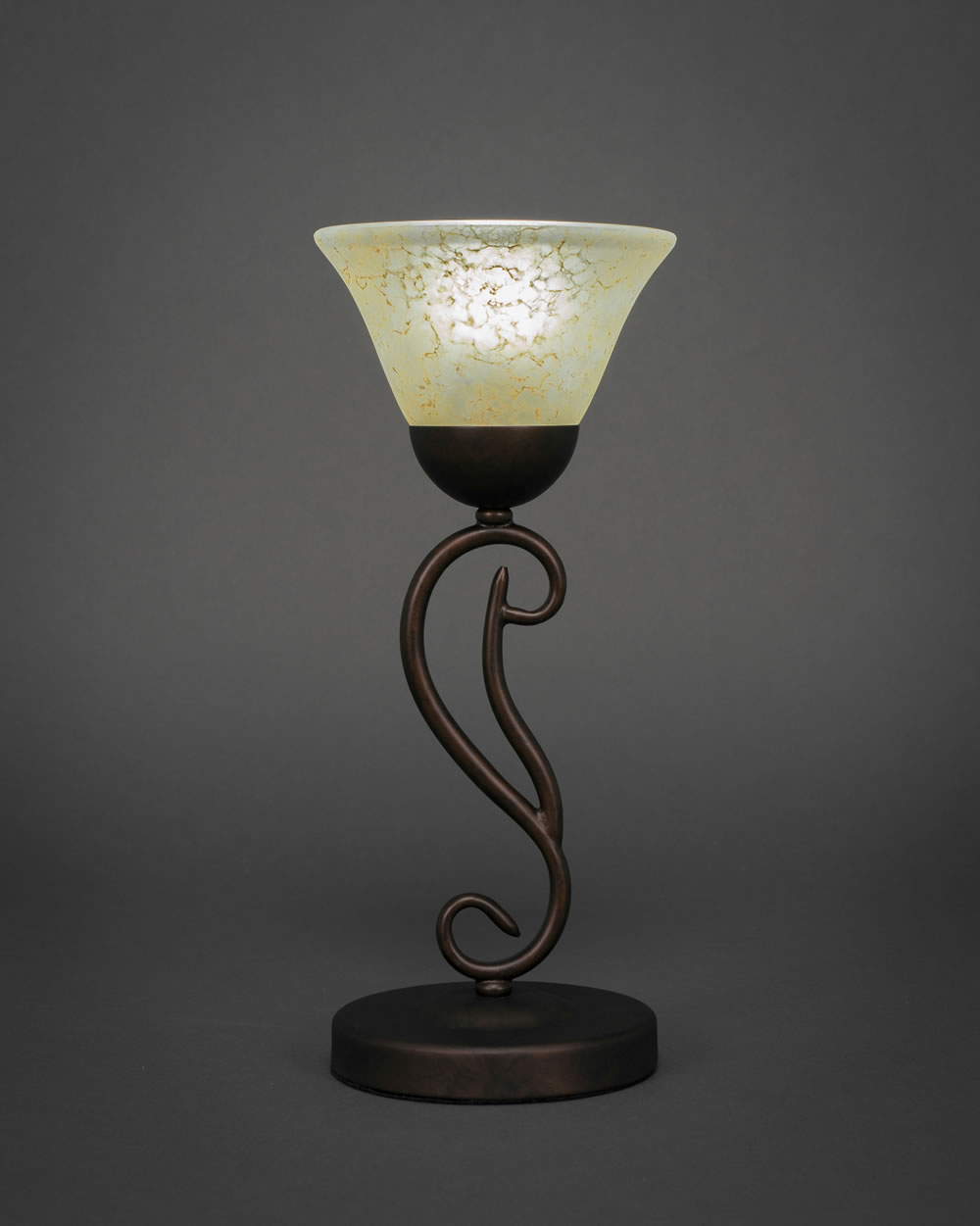 Olde Iron Mini Table Lamp Shown in Bronze Finish With 7 Amber Marble Glass