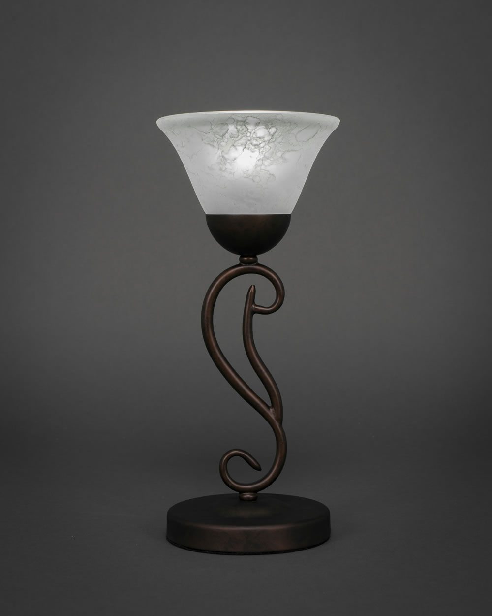 Olde Iron Mini Table Lamp Shown in Bronze Finish With 7 White Marble Glass