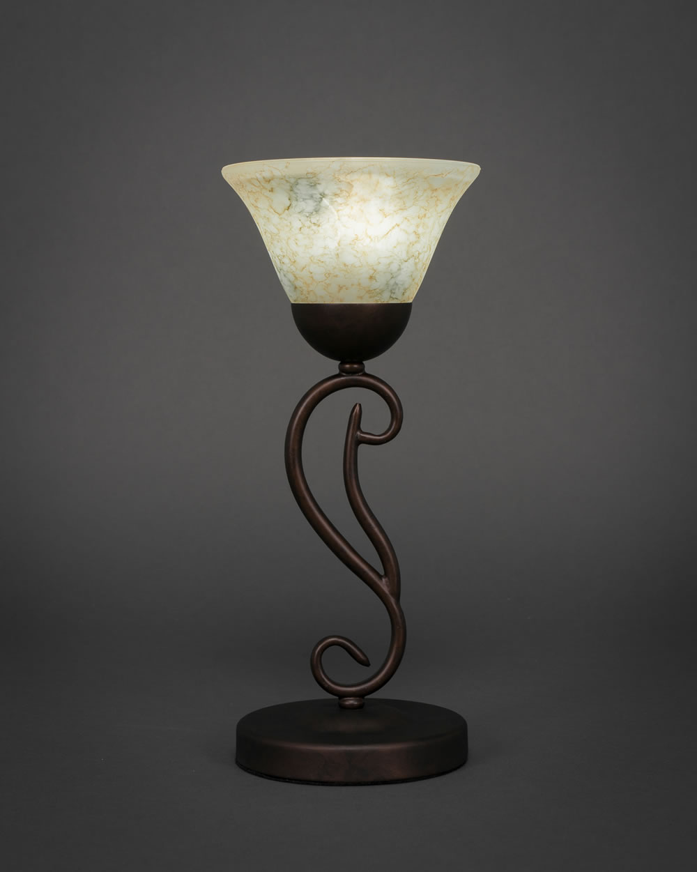Olde Iron Mini Table Lamp Shown in Bronze Finish With 7 Italian Marble Glass