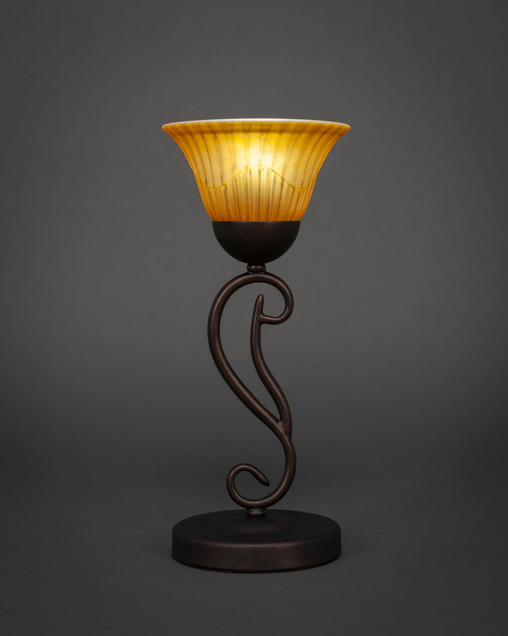 Olde Iron Mini Table Lamp Shown in Bronze Finish With 7 Tiger Glass