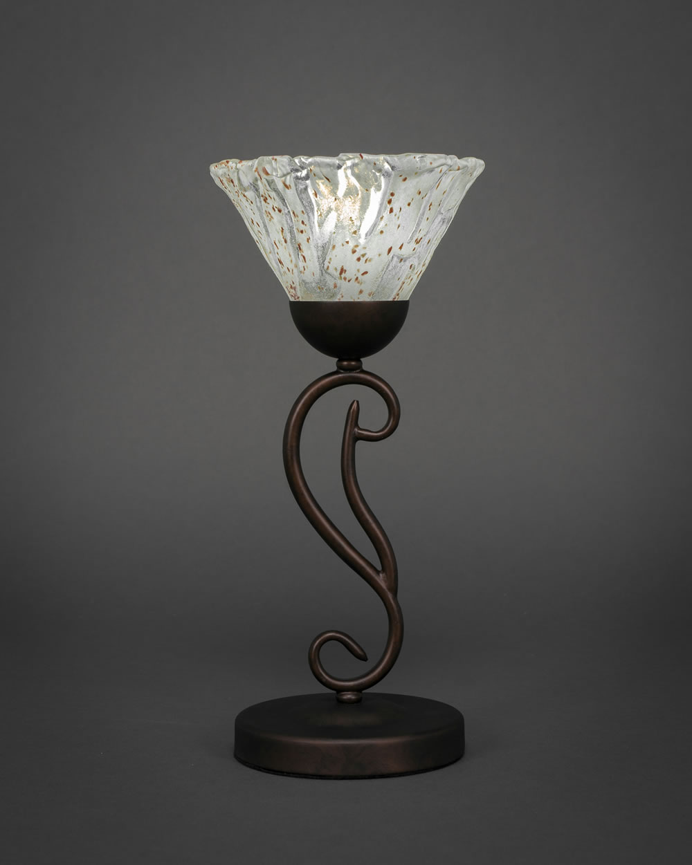 Olde Iron Mini Table Lamp Shown in Bronze Finish With 7 Italian Ice Glass