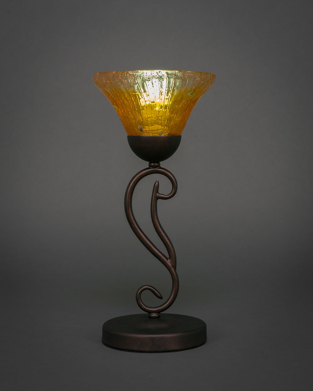Olde Iron Mini Table Lamp Shown in Bronze Finish With 7 Gold Champagne Crystal Glass