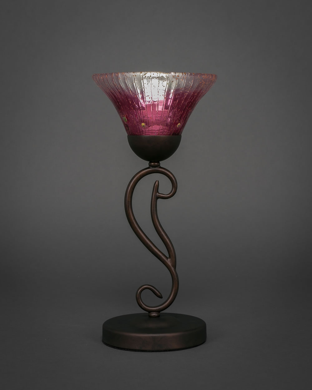 Olde Iron Mini Table Lamp Shown in Bronze Finish With 7 Wine Crystal Glass
