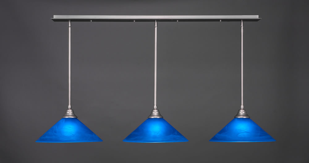 3 Light Multi Light Pendant With Hang Straight Swivels Shown In Brushed Nickel Finish With 16" Blue Italian Glass