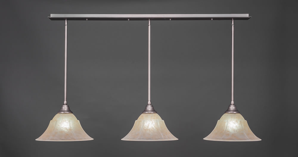3 Light Multi Light Pendant With Hang Straight Swivels Shown In Brushed Nickel Finish With 14" Amber Marble Glass