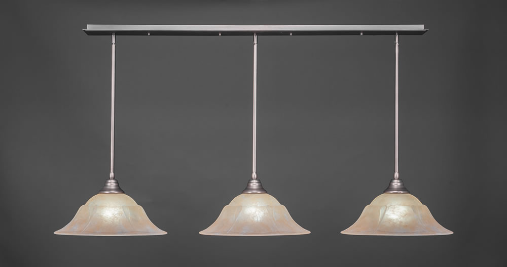 3 Light Multi Light Pendant With Hang Straight Swivels Shown In Brushed Nickel Finish With 16" Amber Marble Glass