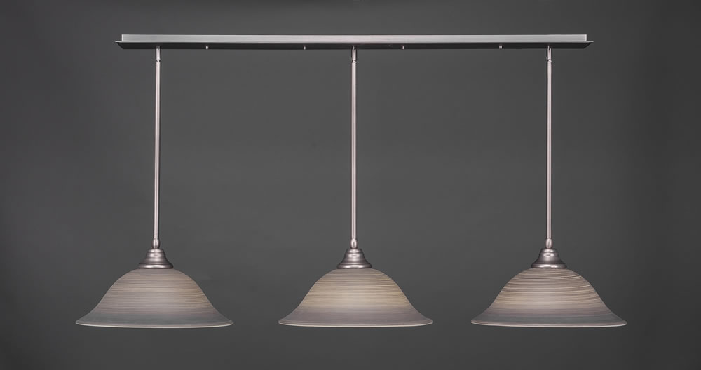 3 Light Multi Light Pendant With Hang Straight Swivels Shown In Brushed Nickel Finish With 16" Gray Liene Glass