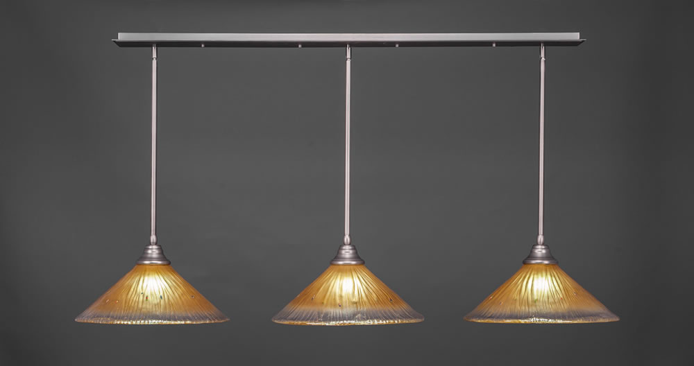 3 Light Multi Light Pendant With Hang Straight Swivels Shown In Brushed Nickel Finish With 16" Amber Crystal Glass