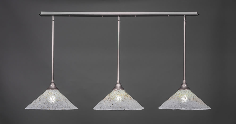 3 Light Multi Light Pendant With Hang Straight Swivels Shown In Brushed Nickel Finish With 16" Gold Ice Glass