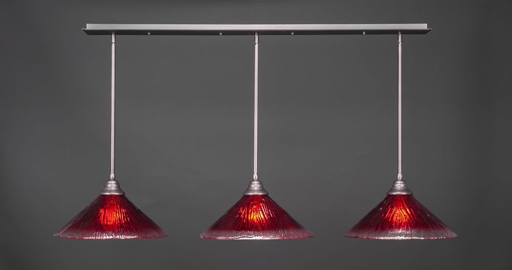 3 Light Multi Light Pendant With Hang Straight Swivels Shown In Brushed Nickel Finish With 16" Raspberry Crystal Glass