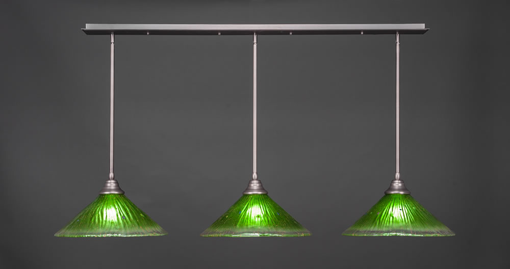3 Light Multi Light Pendant With Hang Straight Swivels Shown In Brushed Nickel Finish With 16" Kiwi Green Crystal Glass