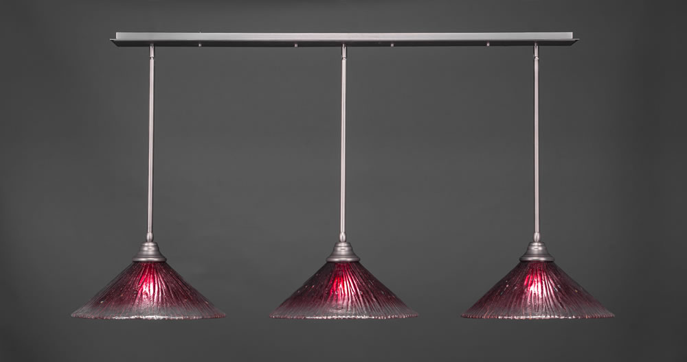 3 Light Multi Light Pendant With Hang Straight Swivels Shown In Brushed Nickel Finish With 16" Wine Crystal Glass