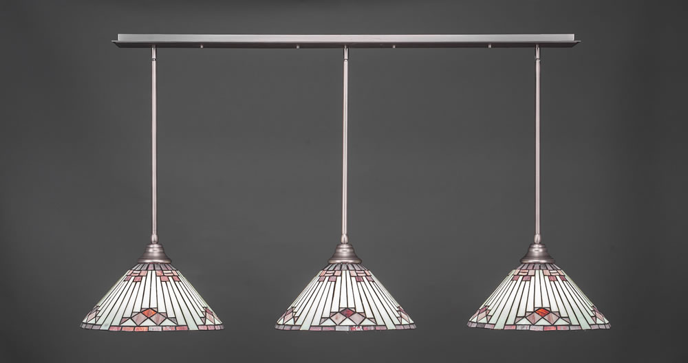 3 Light Multi Light Pendant With Hang Straight Swivels Shown In Brushed Nickel Finish With 15" Purple Sunray Tiffany Glass