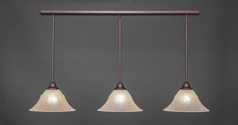 3 Light Multi Light Pendant With Hang Straight Swivels Shown In Bronze Finish With 14" Amber Marble Glass