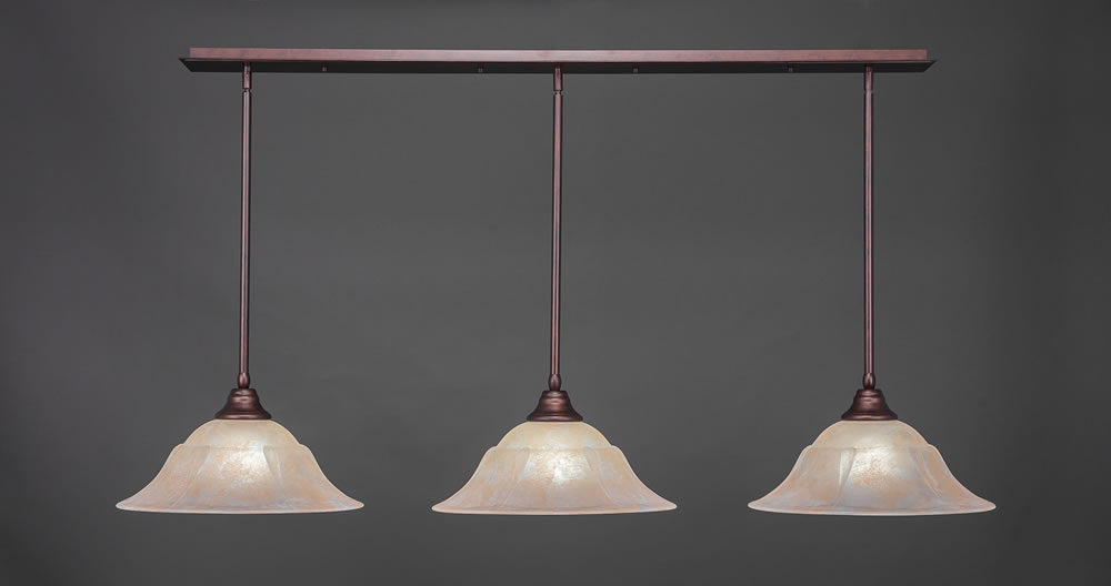 3 Light Multi Light Pendant With Hang Straight Swivels Shown In Bronze Finish With 16" Amber Marble Glass
