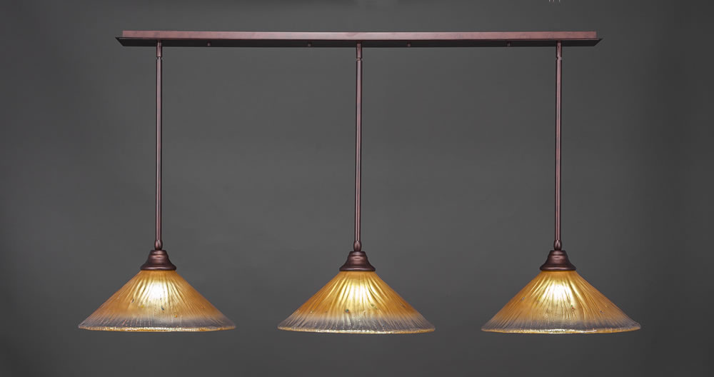 3 Light Multi Light Pendant With Hang Straight Swivels Shown In Bronze Finish With 16" Amber Crystal Glass
