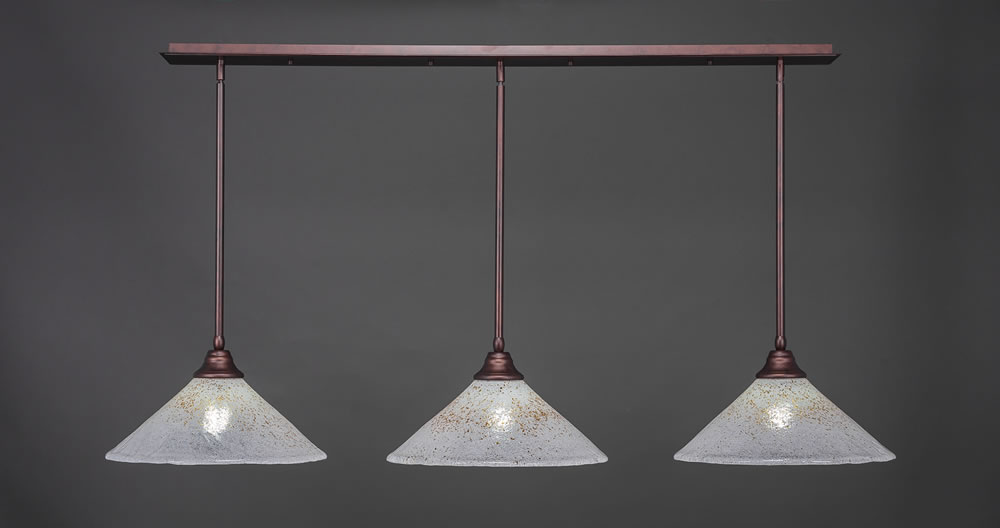 3 Light Multi Light Pendant With Hang Straight Swivels Shown In Bronze Finish With 16" Gold Ice Glass