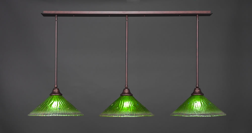 3 Light Multi Light Pendant With Hang Straight Swivels Shown In Bronze Finish With 16" Kiwi Green Crystal Glass