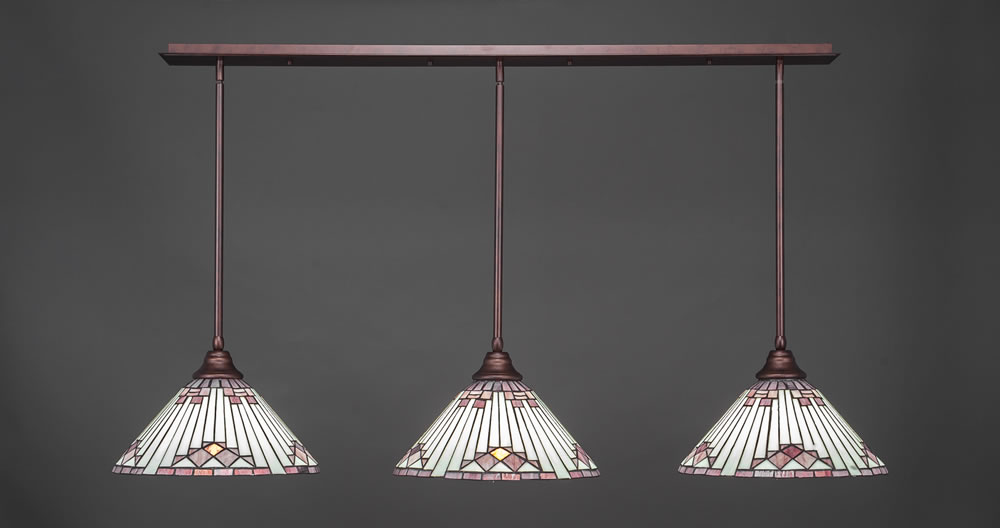 3 Light Multi Light Pendant With Hang Straight Swivels Shown In Bronze Finish With 15" Purple Sunray Tiffany Glass