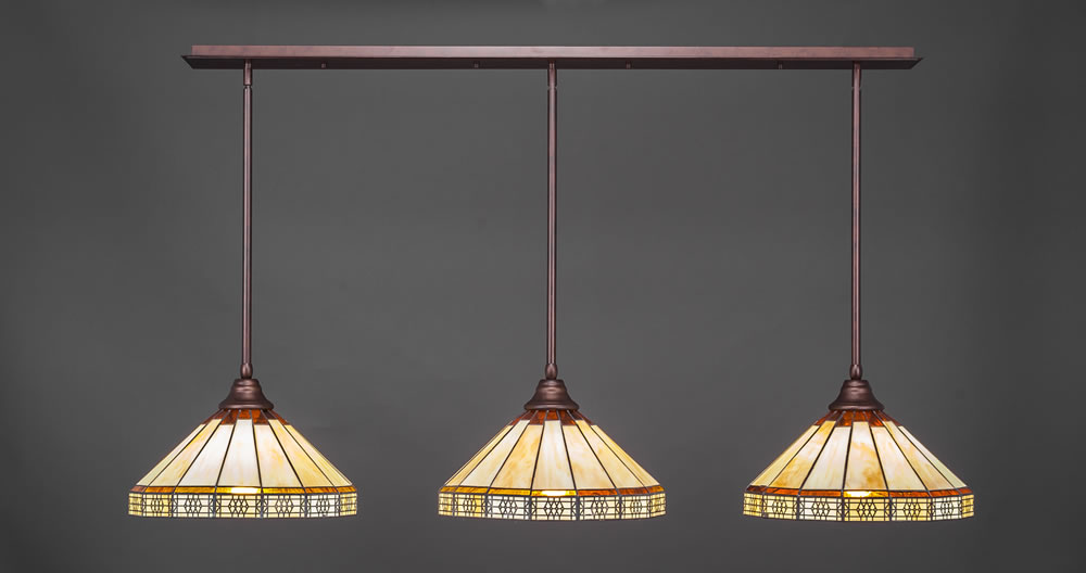 3 Light Multi Light Pendant With Hang Straight Swivels Shown In Bronze Finish With 15" Honey & Brown Mission Tiffany Glass