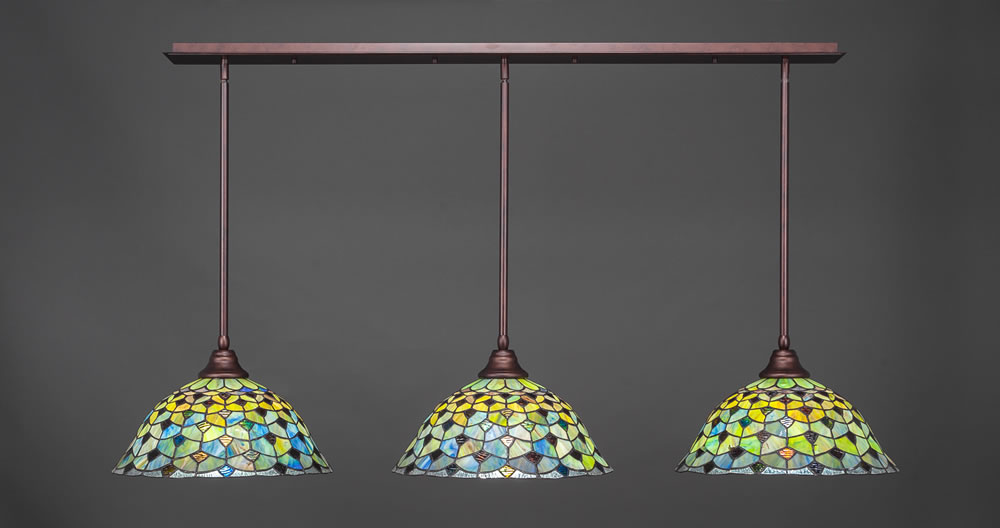 3 Light Multi Light Pendant With Hang Straight Swivels Shown In Bronze Finish With 16" Crescent Tiffany Glass