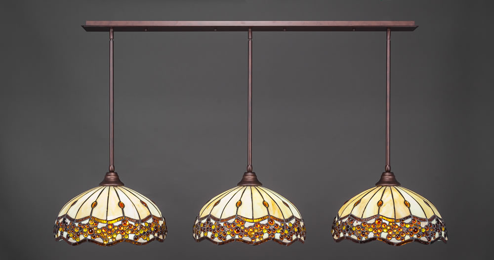 3 Light Multi Light Pendant With Hang Straight Swivels Shown In Bronze Finish With 16" Roman Jewel Tiffany Glass