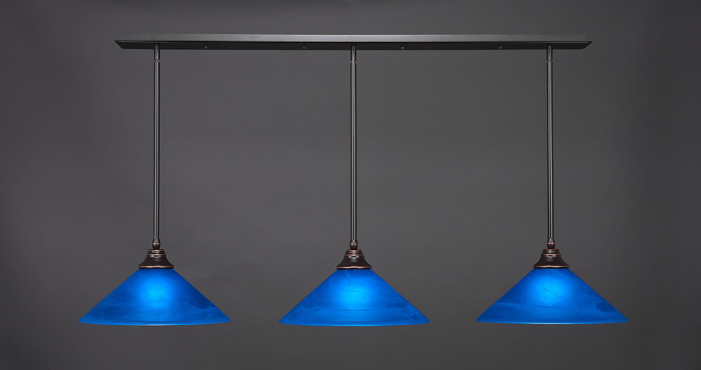 3 Light Multi Light Pendant With Hang Straight Swivels Shown In Dark Granite Finish With 16" Blue Italian Glass