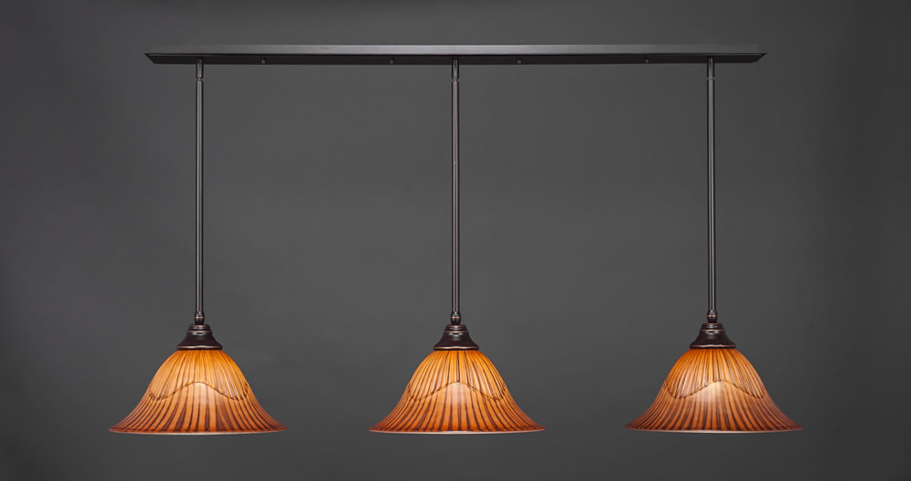 3 Light Multi Light Pendant With Hang Straight Swivels Shown In Dark Granite Finish With 14" Tiger Glass