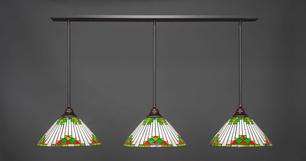 3 Light Multi Light Pendant With Hang Straight Swivels Shown In Dark Granite Finish With 15" Green Sunray Tiffany Glass