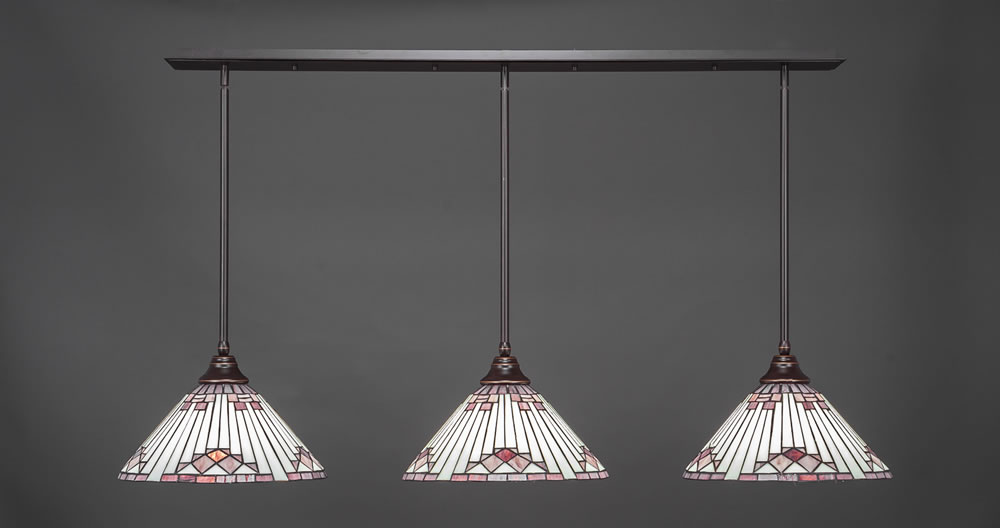 3 Light Multi Light Pendant With Hang Straight Swivels Shown In Dark Granite Finish With 15" Purple Sunray Tiffany Glass