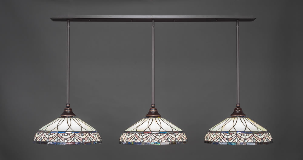 3 Light Multi Light Pendant With Hang Straight Swivels Shown In Dark Granite Finish With 16" Royal Merlot Tiffany Glass