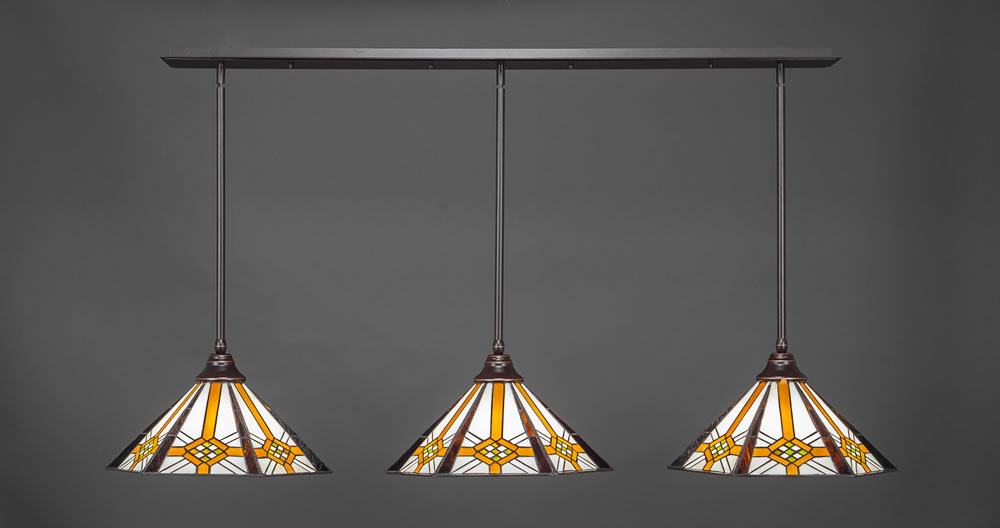 3 Light Multi Light Pendant With Hang Straight Swivels Shown In Dark Granite Finish With 16" Hampton Tiffany Glass