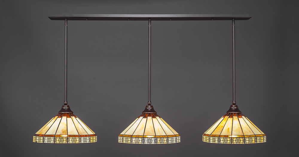 3 Light Multi Light Pendant With Hang Straight Swivels Shown In Dark Granite Finish With 15" Honey & Brown Mission Tiffany Glass