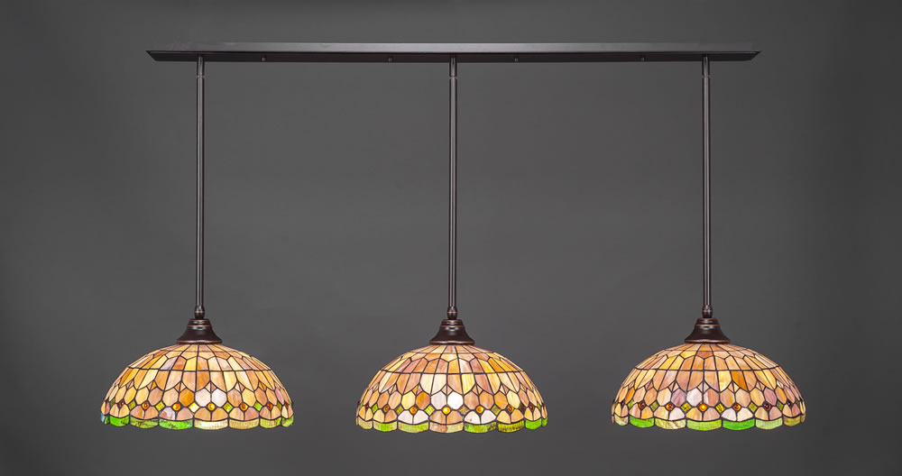 3 Light Multi Light Pendant With Hang Straight Swivels Shown In Dark Granite Finish With 15" Rosetta Tiffany Glass