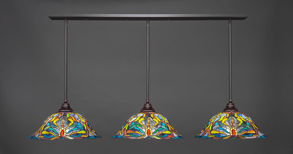 3 Light Multi Light Pendant With Hang Straight Swivels Shown In Dark Granite Finish With 19" Kaleidoscope Tiffany Glass