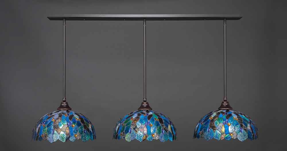 3 Light Multi Light Pendant With Hang Straight Swivels Shown In Dark Granite Finish With 16" Blue Mosaic Tiffany Glass