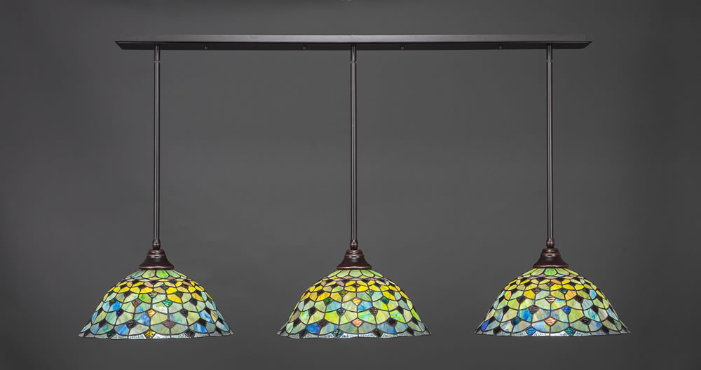 3 Light Multi Light Pendant With Hang Straight Swivels Shown In Dark Granite Finish With 16" Crescent Tiffany Glass
