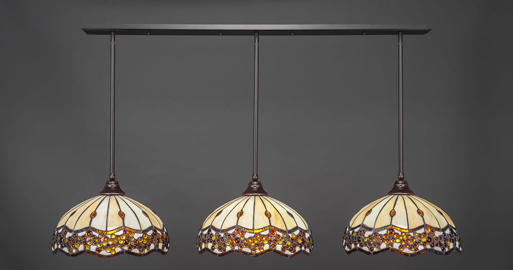 3 Light Multi Light Pendant With Hang Straight Swivels Shown In Dark Granite Finish With 16" Roman Jewel Tiffany Glass