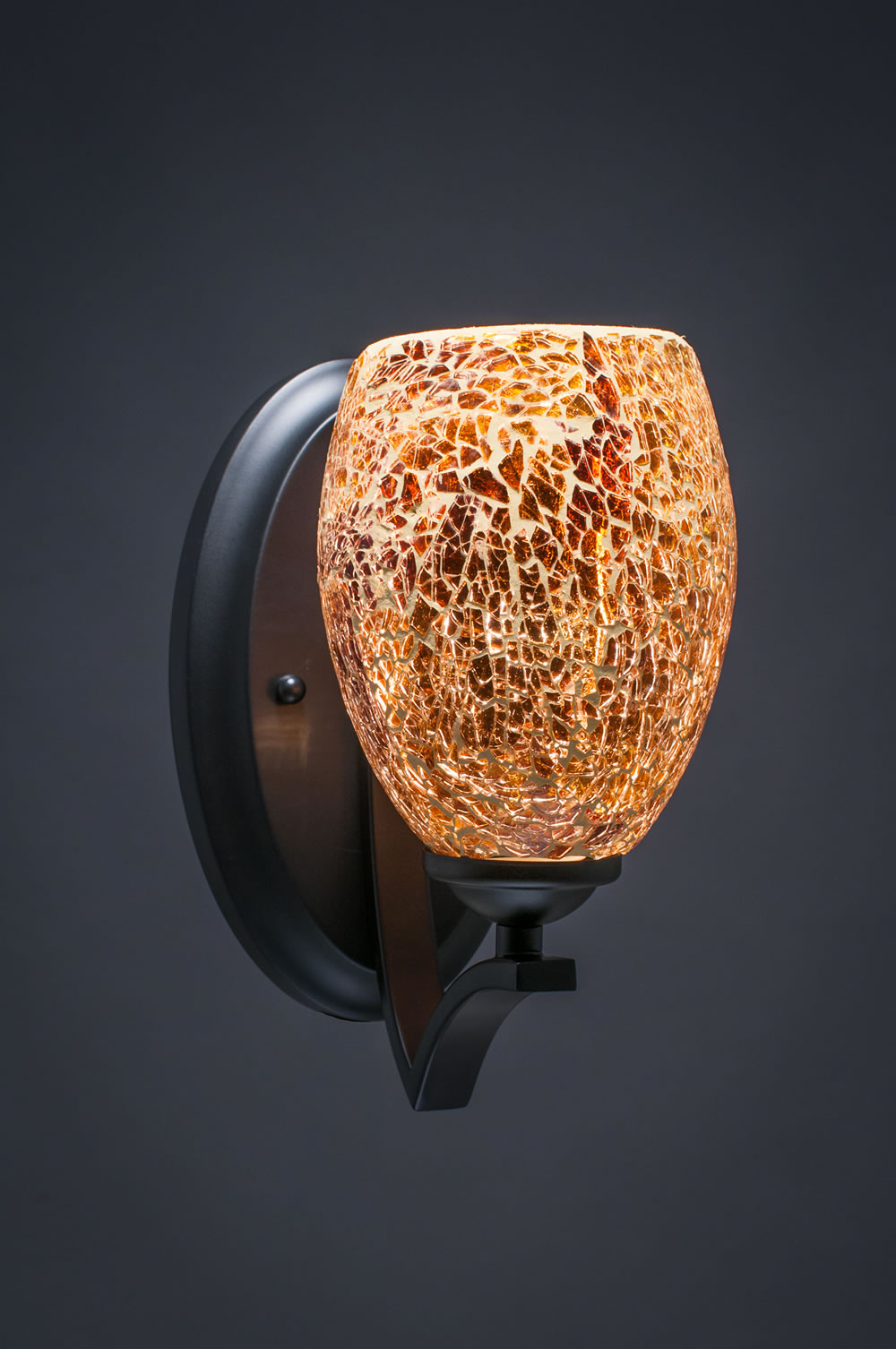 Zilo Wall Sconce Shown In Matte Black Finish With 5" Gold Fusion Glass