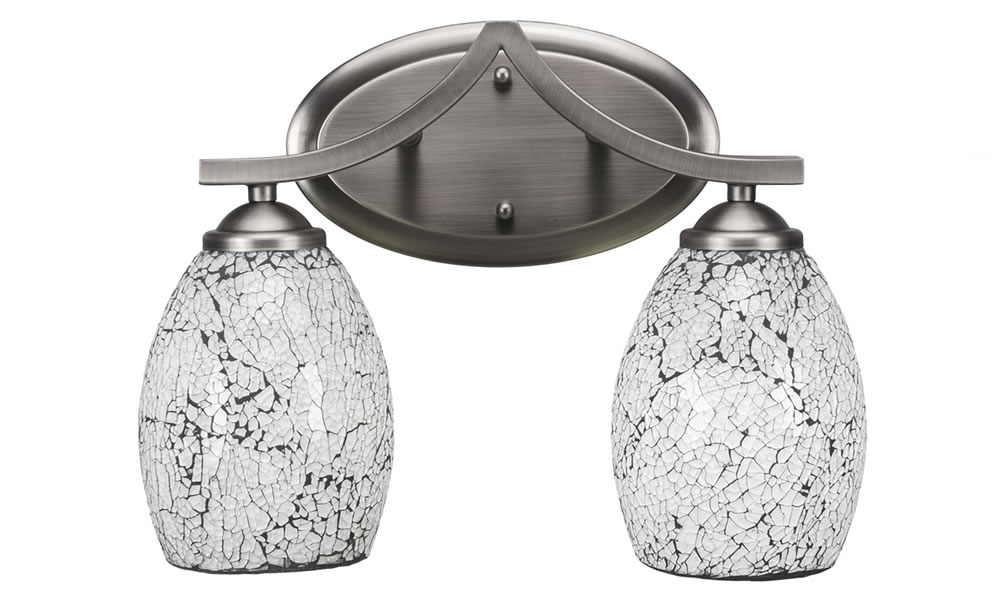 Zilo 2 Light Bath Bar Shown In Graphite Finish With 5" Black Fusion Glass